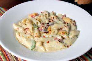 Penne in Alfredo Sauce live pasta counter